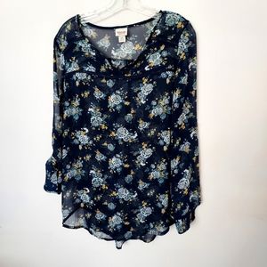 Mossimo Supply Co Semi sheer blue floral tunic Med Cottagecore Fairy Flowy Airy